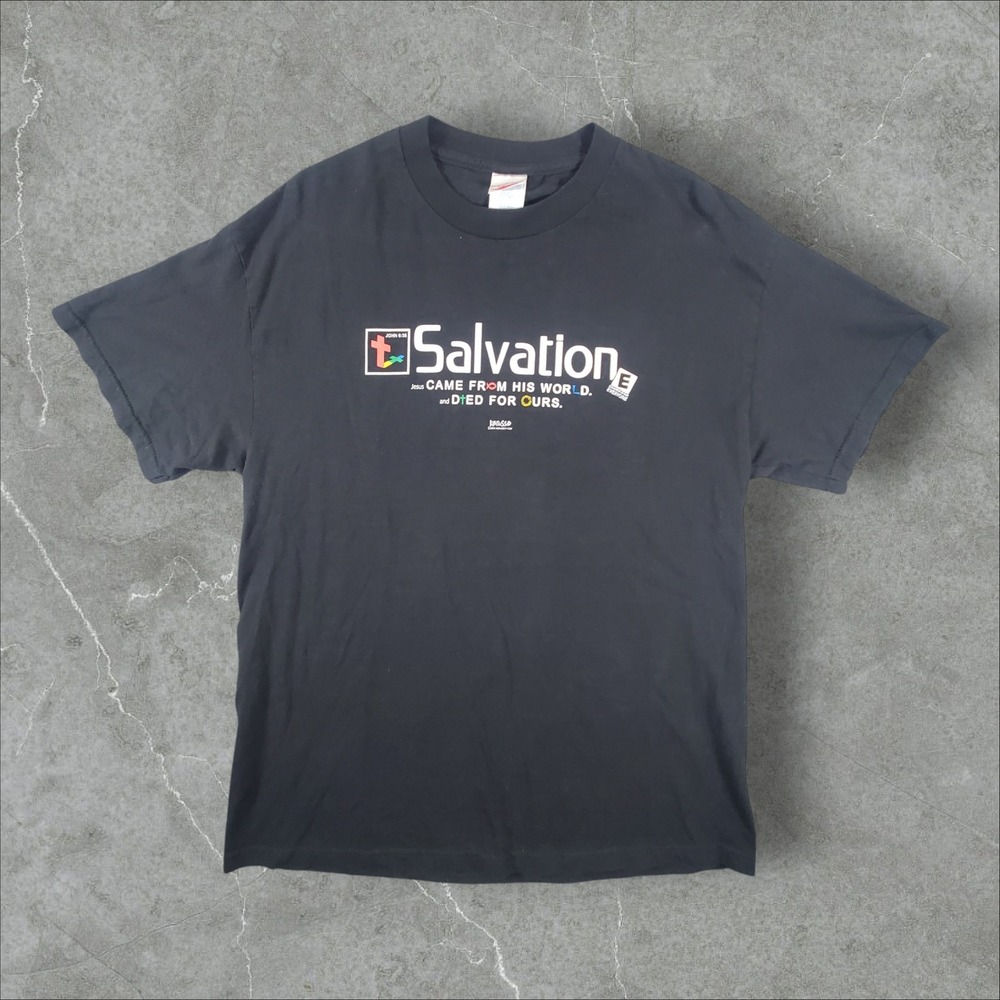 Kerusso Salvation T-Shirt Mens Large Black PlayStation Parody Religious Graphic